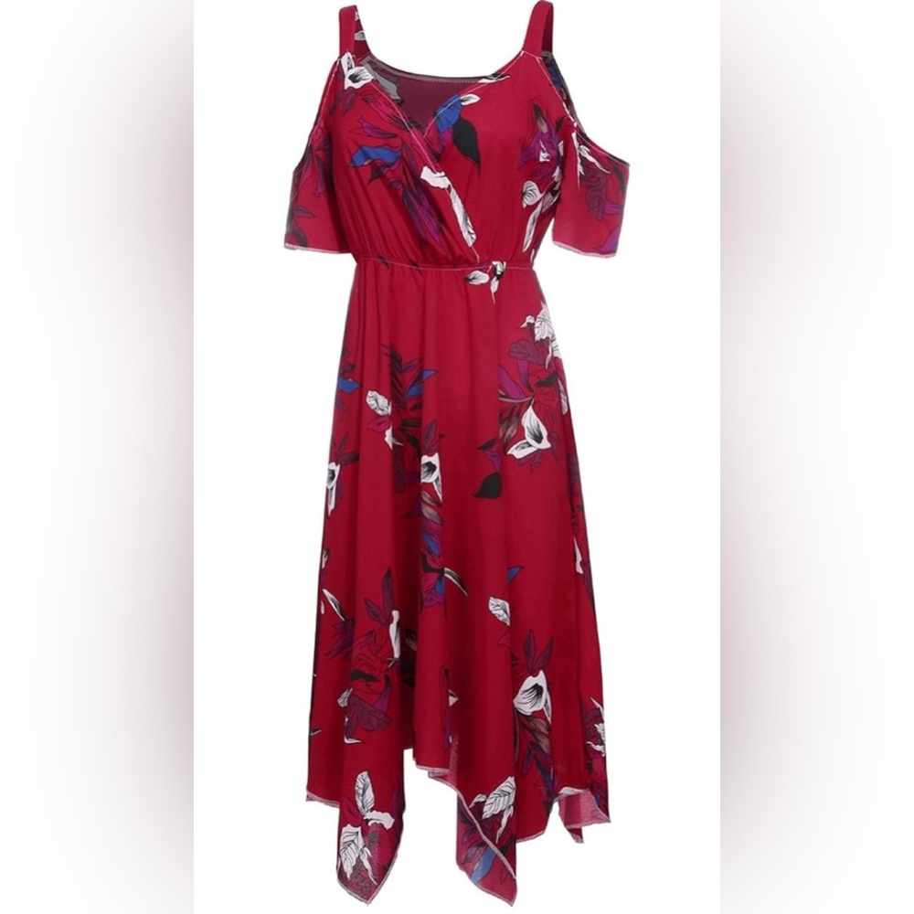 Red Boho Dress -vacation,festival, beach, party, floral, resort-wear